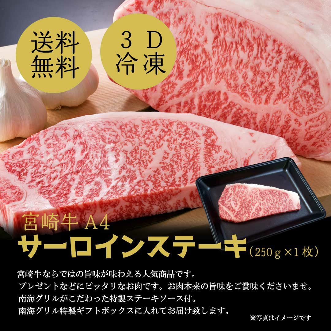 宮崎牛A4サーロインステーキ（250g×1枚）【3D冷凍】宮崎牛A4